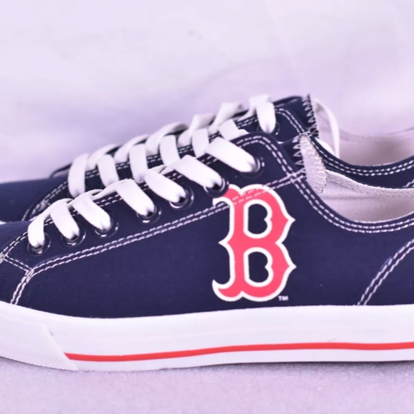 Boston Red Sox MLB Canvas Low Top Lace Up Navy & Red Logo Shoes W 7 or Men 5.5 - Picture 3 of 8